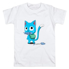 Мужская футболка хлопок с принтом Fairy Tail в Санкт-Петербурге, 100% хлопок | прямой крой, круглый вырез горловины, длина до линии бедер, слегка спущенное плечо. | anime | cat | fairy tail | happy | аниме | животные | кот | сёнэн | хвост феи | хэппи