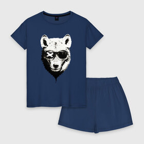 Женская пижама с шортиками хлопок с принтом wolf with glasses в Санкт-Петербурге, 100% хлопок | футболка прямого кроя, шорты свободные с широкой мягкой резинкой | wolf | волк | волк в очках | голова | животное | животное в очках | зверь. | мода | модное | очки | пес | собака | хипстер