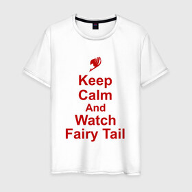 Мужская футболка хлопок с принтом Fairy Tail в Санкт-Петербурге, 100% хлопок | прямой крой, круглый вырез горловины, длина до линии бедер, слегка спущенное плечо. | anime | fairy tail | keep calm | аниме | надписи | сёнэн | хвост феи