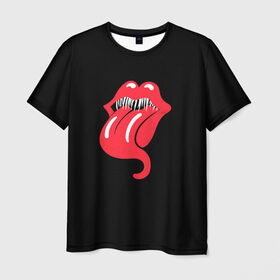 Мужская футболка 3D с принтом Monsters Kiss в Санкт-Петербурге, 100% полиэфир | прямой крой, круглый вырез горловины, длина до линии бедер | Тематика изображения на принте: halloween | jagger | lips | mick | monster | rock | rolling | stones | tongue | tooth | вольные | губы | джаггер | зубы | камни | катящиеся | мик | монстер | рок | странники | хеллоуин | хэллоуин | язык