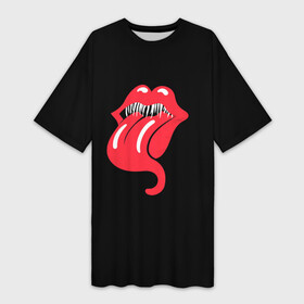 Платье-футболка 3D с принтом Monsters Kiss в Санкт-Петербурге,  |  | halloween | jagger | lips | mick | monster | rock | rolling | stones | tongue | tooth | вольные | губы | джаггер | зубы | камни | катящиеся | мик | монстер | рок | странники | хеллоуин | хэллоуин | язык