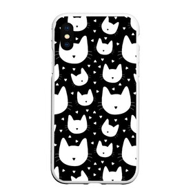 Чехол для iPhone XS Max матовый с принтом Love Cats Pattern в Санкт-Петербурге, Силикон | Область печати: задняя сторона чехла, без боковых панелей | Тематика изображения на принте: белый | кот | котенок | котэ | котя | котята | кошка | любовь | мимими | паттерн | сердечки | сердце | силуэт | черный | я люблю кошек