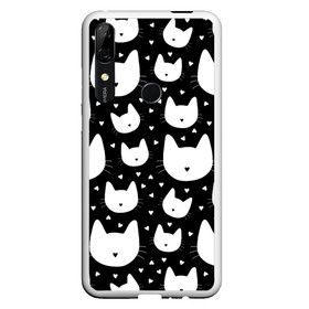 Чехол для Honor P Smart Z с принтом Love Cats Pattern в Санкт-Петербурге, Силикон | Область печати: задняя сторона чехла, без боковых панелей | белый | кот | котенок | котэ | котя | котята | кошка | любовь | мимими | паттерн | сердечки | сердце | силуэт | черный | я люблю кошек