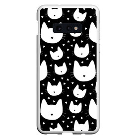 Чехол для Samsung S10E с принтом Love Cats Pattern в Санкт-Петербурге, Силикон | Область печати: задняя сторона чехла, без боковых панелей | Тематика изображения на принте: белый | кот | котенок | котэ | котя | котята | кошка | любовь | мимими | паттерн | сердечки | сердце | силуэт | черный | я люблю кошек