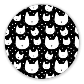 Коврик круглый с принтом Love Cats Pattern в Санкт-Петербурге, резина и полиэстер | круглая форма, изображение наносится на всю лицевую часть | белый | кот | котенок | котэ | котя | котята | кошка | любовь | мимими | паттерн | сердечки | сердце | силуэт | черный | я люблю кошек
