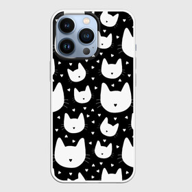 Чехол для iPhone 13 Pro с принтом Love Cats Pattern в Санкт-Петербурге,  |  | белый | кот | котенок | котэ | котя | котята | кошка | любовь | мимими | паттерн | сердечки | сердце | силуэт | черный | я люблю кошек