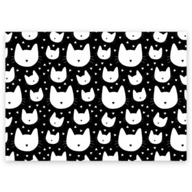 Поздравительная открытка с принтом Love Cats Pattern в Санкт-Петербурге, 100% бумага | плотность бумаги 280 г/м2, матовая, на обратной стороне линовка и место для марки
 | белый | кот | котенок | котэ | котя | котята | кошка | любовь | мимими | паттерн | сердечки | сердце | силуэт | черный | я люблю кошек