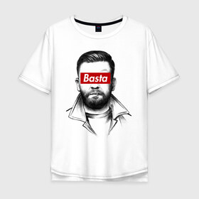 Мужская футболка хлопок Oversize с принтом Basta в Санкт-Петербурге, 100% хлопок | свободный крой, круглый ворот, “спинка” длиннее передней части | gazgolder | баста | газголдер | сансара