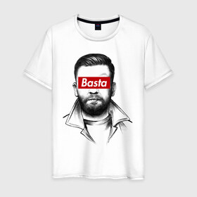 Мужская футболка хлопок с принтом Basta в Санкт-Петербурге, 100% хлопок | прямой крой, круглый вырез горловины, длина до линии бедер, слегка спущенное плечо. | gazgolder | баста | газголдер | сансара
