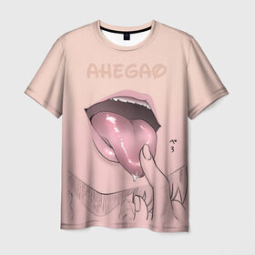 Мужская футболка 3D с принтом Yummy в Санкт-Петербурге, 100% полиэфир | прямой крой, круглый вырез горловины, длина до линии бедер | ahegao | kawaii | lips | o face | аниме | ахегао