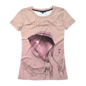 Женская футболка 3D с принтом Yummy в Санкт-Петербурге, 100% полиэфир ( синтетическое хлопкоподобное полотно) | прямой крой, круглый вырез горловины, длина до линии бедер | ahegao | kawaii | lips | o face | аниме | ахегао