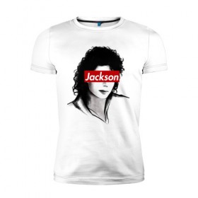 Мужская футболка премиум с принтом Michael Jackson в Санкт-Петербурге, 92% хлопок, 8% лайкра | приталенный силуэт, круглый вырез ворота, длина до линии бедра, короткий рукав | jackson | michael | джексон | майкл