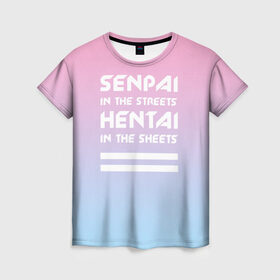 Женская футболка 3D с принтом Senpai in the streets в Санкт-Петербурге, 100% полиэфир ( синтетическое хлопкоподобное полотно) | прямой крой, круглый вырез горловины, длина до линии бедер | ahegao | kawaii | lips | o face | senpai | аниме | ахегао | семпай | сенпай