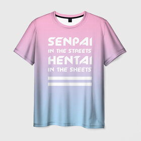 Мужская футболка 3D с принтом Senpai in the streets в Санкт-Петербурге, 100% полиэфир | прямой крой, круглый вырез горловины, длина до линии бедер | ahegao | kawaii | lips | o face | senpai | аниме | ахегао | семпай | сенпай