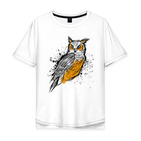 Мужская футболка хлопок Oversize с принтом Эскиз филина в Санкт-Петербурге, 100% хлопок | свободный крой, круглый ворот, “спинка” длиннее передней части | карандаш | набросок | птица | рисунок | сова | филин | хищник | эскиз