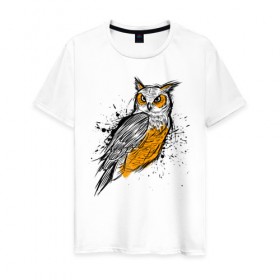 Мужская футболка хлопок с принтом Эскиз филина в Санкт-Петербурге, 100% хлопок | прямой крой, круглый вырез горловины, длина до линии бедер, слегка спущенное плечо. | карандаш | набросок | птица | рисунок | сова | филин | хищник | эскиз
