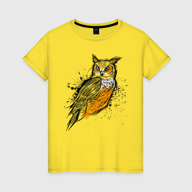 Женская футболка хлопок с принтом Эскиз филина в Санкт-Петербурге, 100% хлопок | прямой крой, круглый вырез горловины, длина до линии бедер, слегка спущенное плечо | карандаш | набросок | птица | рисунок | сова | филин | хищник | эскиз