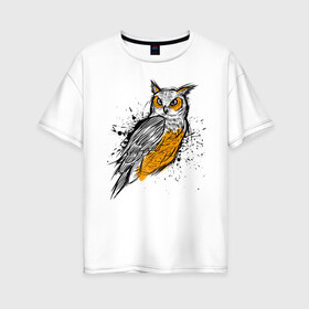 Женская футболка хлопок Oversize с принтом Эскиз филина в Санкт-Петербурге, 100% хлопок | свободный крой, круглый ворот, спущенный рукав, длина до линии бедер
 | карандаш | набросок | птица | рисунок | сова | филин | хищник | эскиз