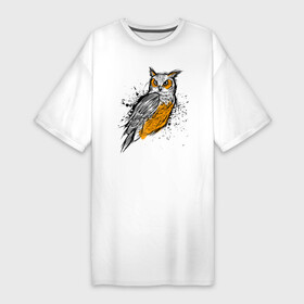 Платье-футболка хлопок с принтом Эскиз филина в Санкт-Петербурге,  |  | карандаш | набросок | птица | рисунок | сова | филин | хищник | эскиз