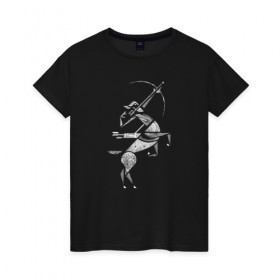 Женская футболка хлопок с принтом Стрелец в Санкт-Петербурге, 100% хлопок | прямой крой, круглый вырез горловины, длина до линии бедер, слегка спущенное плечо | животные | звезды | знаки зодиака | конь | лук | люди | минимализм | серия | символы | стрелец