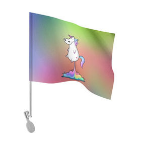 Флаг для автомобиля с принтом Единорог на Старте в Санкт-Петербурге, 100% полиэстер | Размер: 30*21 см | corn | horse | magic | rainbow | unicorn | unicorns | волшебство | единорог | единороги | животное | лошадка | лошадь | магия | пони | радуга | рог | рога | сказка