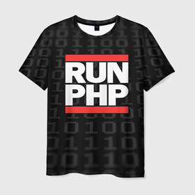 Мужская футболка 3D с принтом Run PHP в Санкт-Петербурге, 100% полиэфир | прямой крой, круглый вырез горловины, длина до линии бедер | Тематика изображения на принте: admin | administrator | calm | code | coder | coding | dmc | engineer | job | keep | php | programmer | run | администратор | айти | инженер | код | кодинг | программа | программист | профессия | сисадмин