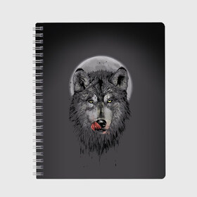 Тетрадь с принтом Волк Облизывается в Санкт-Петербурге, 100% бумага | 48 листов, плотность листов — 60 г/м2, плотность картонной обложки — 250 г/м2. Листы скреплены сбоку удобной пружинной спиралью. Уголки страниц и обложки скругленные. Цвет линий — светло-серый
 | Тематика изображения на принте: forest | grey | moon | werewolf | werewolfs | white | wolf | wolfs | белый | волк | волки | волчата | волченок | волчица | волчицы | лес | луна | оборотень | оборотни | серый | язык