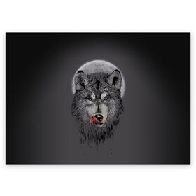 Поздравительная открытка с принтом Волк Облизывается в Санкт-Петербурге, 100% бумага | плотность бумаги 280 г/м2, матовая, на обратной стороне линовка и место для марки
 | Тематика изображения на принте: forest | grey | moon | werewolf | werewolfs | white | wolf | wolfs | белый | волк | волки | волчата | волченок | волчица | волчицы | лес | луна | оборотень | оборотни | серый | язык
