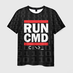 Мужская футболка 3D с принтом RUN CMD в Санкт-Петербурге, 100% полиэфир | прямой крой, круглый вырез горловины, длина до линии бедер | admin | administrator | calm | cmd | code | coder | coding | dmc | engineer | job | keep | programmer | run | администратор | айти | инженер | код | кодинг | программа | программист | профессия | сисадмин
