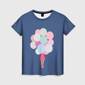 Женская футболка 3D с принтом Девочка с шариками в Санкт-Петербурге, 100% полиэфир ( синтетическое хлопкоподобное полотно) | прямой крой, круглый вырез горловины, длина до линии бедер | девочка | девочка с шариками | день рождения | шарики