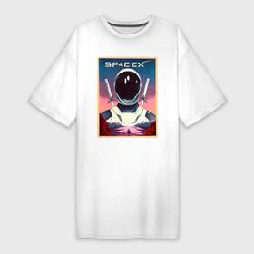 Платье-футболка хлопок с принтом SpaceX в Санкт-Петербурге,  |  | dragon | elon reeve musk | falcon | falcon heavy | mars | nasa | paypal | solarcity | spacex | tesla | tess | астрономия | илон маск | космос | марс | наука | плакат | ретро