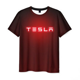 Мужская футболка 3D с принтом TESLA в Санкт-Петербурге, 100% полиэфир | прямой крой, круглый вырез горловины, длина до линии бедер | brand | car | elon mask | tesla | авто | бренд | илон | илон маск | маск | машина | тесла | электрокар
