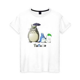 Женская футболка хлопок с принтом Totoro в Санкт-Петербурге, 100% хлопок | прямой крой, круглый вырез горловины, длина до линии бедер, слегка спущенное плечо | Тематика изображения на принте: anime | totoro | анимэ | тоторо | черные чернушки