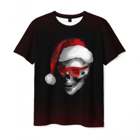 Мужская футболка 3D с принтом Santa Skull в Санкт-Петербурге, 100% полиэфир | прямой крой, круглый вырез горловины, длина до линии бедер | Тематика изображения на принте: 