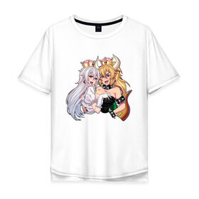 Мужская футболка хлопок Oversize с принтом Bowsette and Booette в Санкт-Петербурге, 100% хлопок | свободный крой, круглый ворот, “спинка” длиннее передней части | booette | bowser | bowsette | bros | luigi | mario | nintendo | super | боузер | боузетта | купа | луиджи | марио | супер