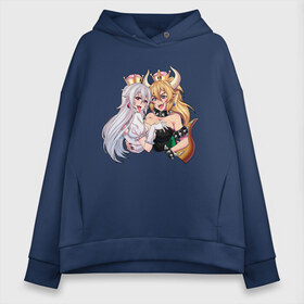 Женское худи Oversize хлопок с принтом Bowsette and Booette в Санкт-Петербурге, френч-терри — 70% хлопок, 30% полиэстер. Мягкий теплый начес внутри —100% хлопок | боковые карманы, эластичные манжеты и нижняя кромка, капюшон на магнитной кнопке | booette | bowser | bowsette | bros | luigi | mario | nintendo | super | боузер | боузетта | купа | луиджи | марио | супер