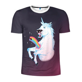 Мужская футболка 3D спортивная с принтом Чужой Единорог в Санкт-Петербурге, 100% полиэстер с улучшенными характеристиками | приталенный силуэт, круглая горловина, широкие плечи, сужается к линии бедра | Тематика изображения на принте: alien | corn | horse | magic | movie | predator | rainbow | unicorn | unicorns | волшебство | единорог | единороги | животное | лошадка | лошадь | магия | пони | радуга | рог | рога | сказка | фильм | хищник | чужой