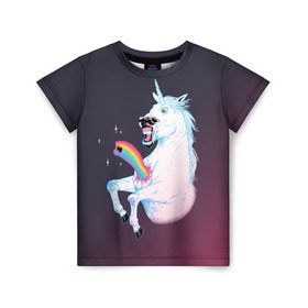 Детская футболка 3D с принтом Чужой Единорог в Санкт-Петербурге, 100% гипоаллергенный полиэфир | прямой крой, круглый вырез горловины, длина до линии бедер, чуть спущенное плечо, ткань немного тянется | Тематика изображения на принте: alien | corn | horse | magic | movie | predator | rainbow | unicorn | unicorns | волшебство | единорог | единороги | животное | лошадка | лошадь | магия | пони | радуга | рог | рога | сказка | фильм | хищник | чужой