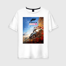 Женская футболка хлопок Oversize с принтом Forza Horizon 4 в Санкт-Петербурге, 100% хлопок | свободный крой, круглый ворот, спущенный рукав, длина до линии бедер
 | auto | car | forza | game | horizon | mclaren | motorsport | race | авто | гонки | игра | машина