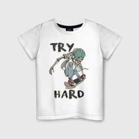 Детская футболка хлопок с принтом Скелет на скейте в Санкт-Петербурге, 100% хлопок | круглый вырез горловины, полуприлегающий силуэт, длина до линии бедер | 