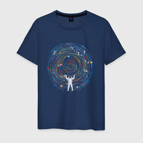 Мужская футболка хлопок с принтом КосмоDj в Санкт-Петербурге, 100% хлопок | прямой крой, круглый вырез горловины, длина до линии бедер, слегка спущенное плечо. | dj | space | астронавт | диджей | диск | космонавт | космос | музыка | планеты | пластинка | солнечная система