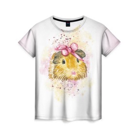 Женская футболка 3D с принтом Морская свинка акварелью в Санкт-Петербурге, 100% полиэфир ( синтетическое хлопкоподобное полотно) | прямой крой, круглый вырез горловины, длина до линии бедер | акварель | грызун | милота | морская | свинка | хомяк