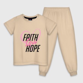 Детская пижама хлопок с принтом Faith Love Hope в Санкт-Петербурге, 100% хлопок |  брюки и футболка прямого кроя, без карманов, на брюках мягкая резинка на поясе и по низу штанин
 | Тематика изображения на принте: 