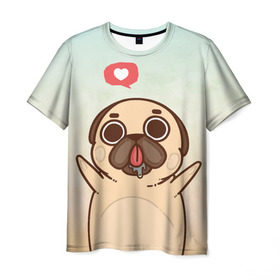 Мужская футболка 3D с принтом Puglie Pug Like в Санкт-Петербурге, 100% полиэфир | прямой крой, круглый вырез горловины, длина до линии бедер | anime | dog | аниме | лайк | мопс | мопсик