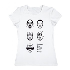 Женская футболка хлопок с принтом West Coast rap в Санкт-Петербурге, 100% хлопок | прямой крой, круглый вырез горловины, длина до линии бедер, слегка спущенное плечо | 2pac | cube | dogg | dre | eazy | ice | makaveli | snoop | гангста рэп | реп | хип хоп