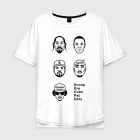 Мужская футболка хлопок Oversize с принтом West Coast rap в Санкт-Петербурге, 100% хлопок | свободный крой, круглый ворот, “спинка” длиннее передней части | 2pac | cube | dogg | dre | eazy | ice | makaveli | snoop | гангста рэп | реп | хип хоп