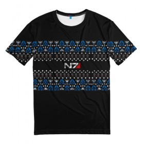 Мужская футболка 3D с принтом N7 Вязаный в Санкт-Петербурге, 100% полиэфир | прямой крой, круглый вырез горловины, длина до линии бедер | Тематика изображения на принте: вязка | зима | новый год | свитер | теплый