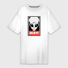 Платье-футболка хлопок с принтом I want To Believe UFO в Санкт-Петербурге,  |  | alien | believe | invader | obey | ufo | x files | вера | заговор | захватчик | инопланетянин | нло | секретные материалы | чужой