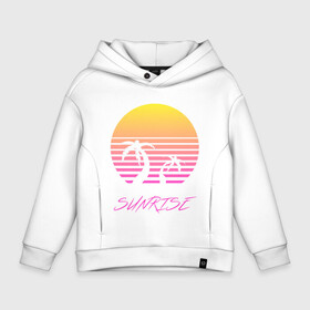 Детское худи Oversize хлопок с принтом Retro sunrise в Санкт-Петербурге, френч-терри — 70% хлопок, 30% полиэстер. Мягкий теплый начес внутри —100% хлопок | боковые карманы, эластичные манжеты и нижняя кромка, капюшон на магнитной кнопке | retro | sunrise | пальмы | розовый | солнце