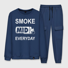 Мужской костюм хлопок с принтом Smoke mid everyday в Санкт-Петербурге, 100% хлопок | на свитшоте круглая горловина, мягкая резинка по низу. Брюки заужены к низу, на них два вида карманов: два “обычных” по бокам и два объемных, с клапанами, расположенные ниже линии бедра. Брюки с мягкой трикотажной резинкой на поясе и по низу штанин. В поясе для дополнительного комфорта — широкие завязки | Тематика изображения на принте: anarchist | balkan | blake | counter | cs:go | fbi | gign | gsg 9 | idf | pirate | sas | seal | strike | swat | анархисты | балканы | граната | день | дым | каждый | контра | контрудар | пираты